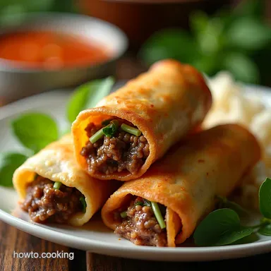 Thai Basil Beef Spring Rolls Crispy FlavorPacked Recipe Card