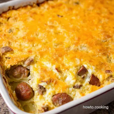 Easy MakeAhead Egg Casserole Breakfast Recipe Sausage Cheddar Recipe Card