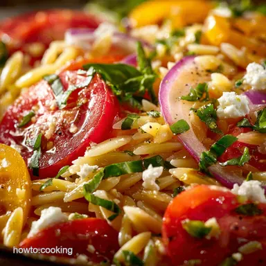 Tomato Orzo Pasta Salad Bright Zesty Mediterranean Side Dish Recipe Card