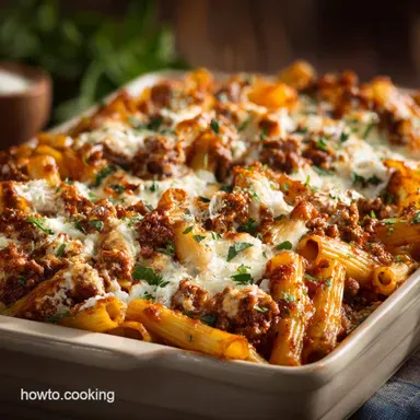 Ultimate Baked Ziti Casserole with Ricotta and Meat Sauce Recipe Card