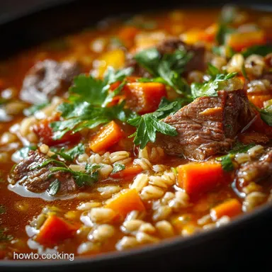 Proper Beef Barley Soup Deeply Savoury Old Fashioned Slow Simmer Recipe Card