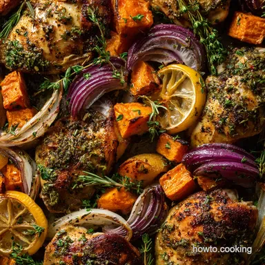 Whole30 Sheet Pan Dinners Easy LemonHerb Chicken Sweet Potato Recipe Recipe Card