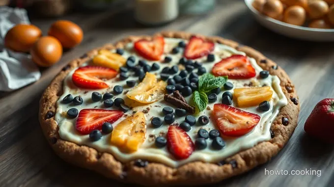 Chocolate Chip Cookie Pizza with Fresh Fruit and Whipped Cream