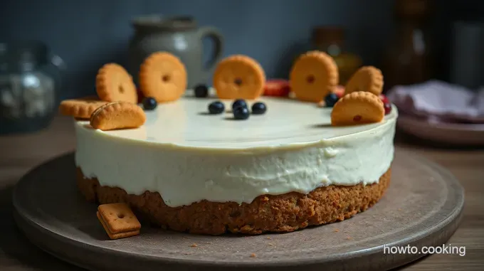 Creamy No-Bake Cheesecake with a Crunchy Biscuit Base