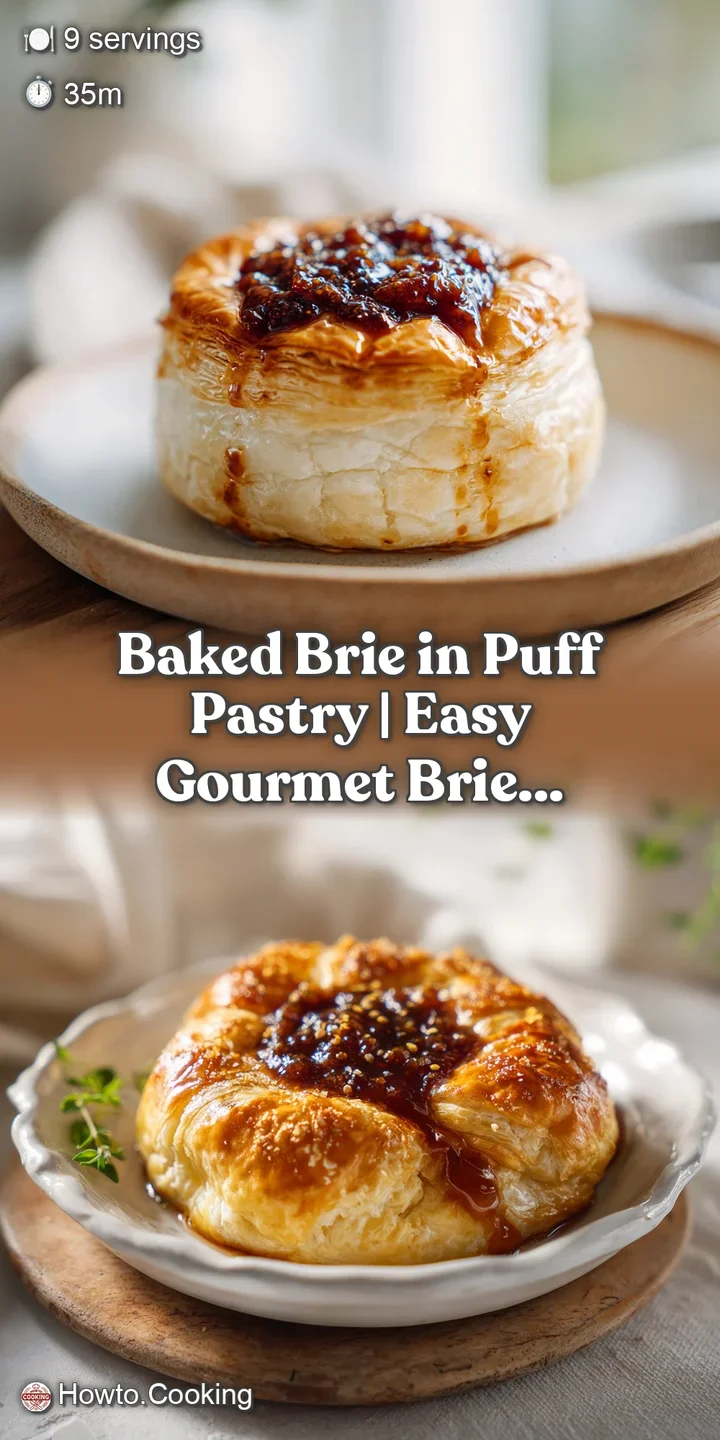 Warm, gooey baked brie with a crisp golden pastry shell, a tempting appetizer close-up.