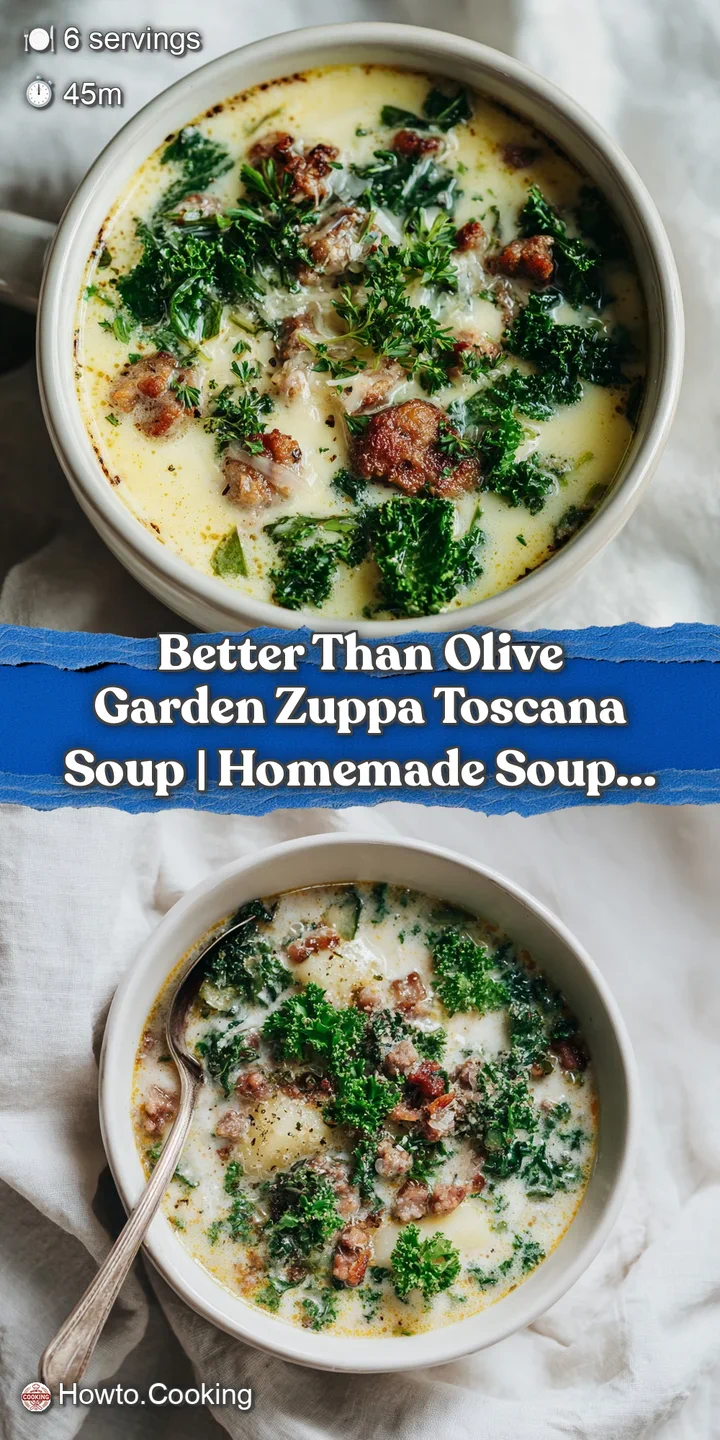 Close-up of thick, creamy soup with savory sausage, bright green kale, and soft potato pieces in a warm bowl.