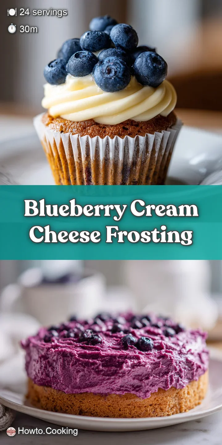 Close-up of a spoonful of light purple frosting studded with burst blueberries. A creamy, rich texture is beautifully show...