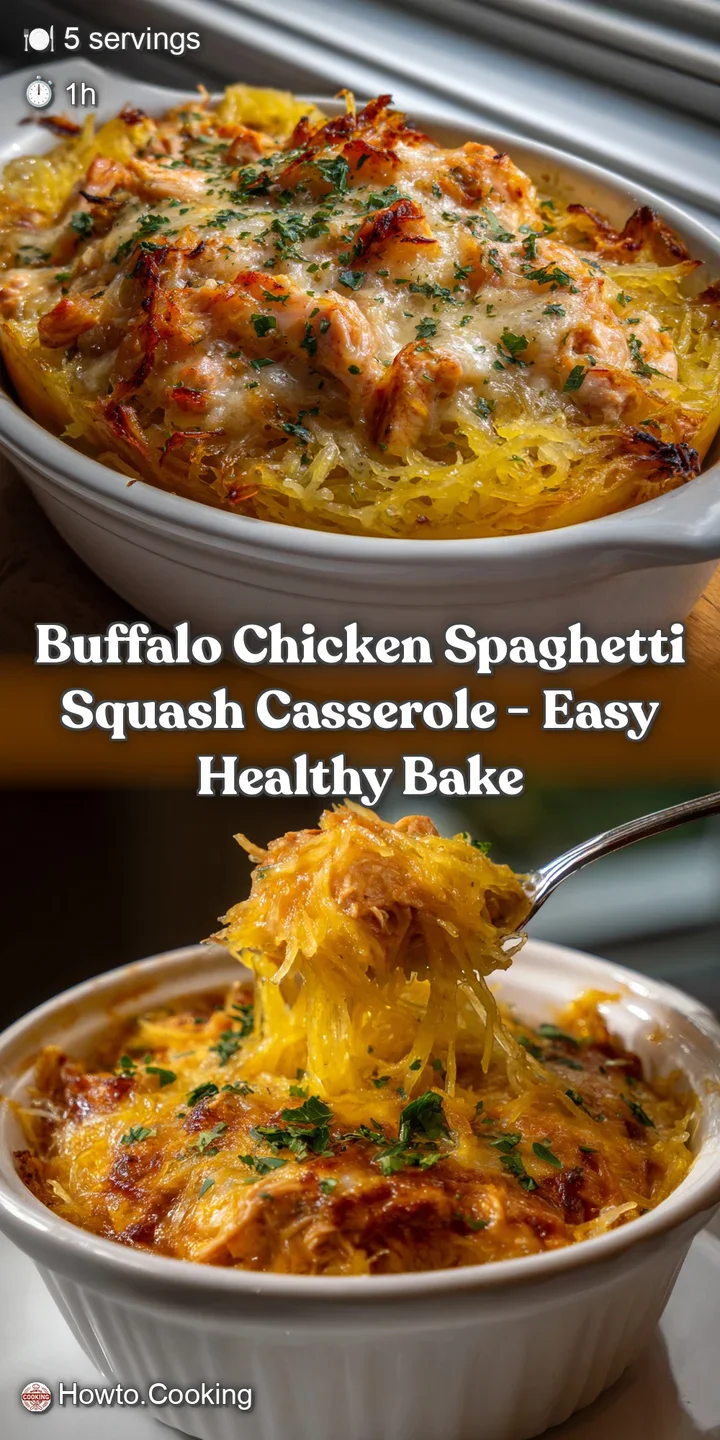 Close-up of a forkful of spaghetti squash and chicken, coated in a rich buffalo sauce with melted cheese, offering a taste...