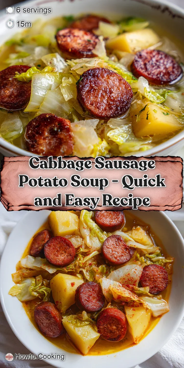 Close-up of a steaming spoon holding a juicy sausage slice and a soft potato cube in a shimmering, golden broth.