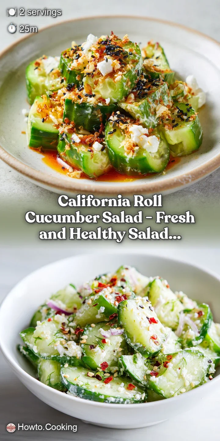 Close-up of a refreshing cucumber salad with glistening crab pieces and tiny bursts of salmon roe.