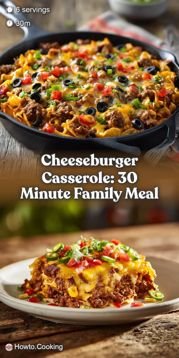 Close-up of cheeseburger casserole: molten cheese, browned beef crumbles, and soft pasta create a comforting texture.