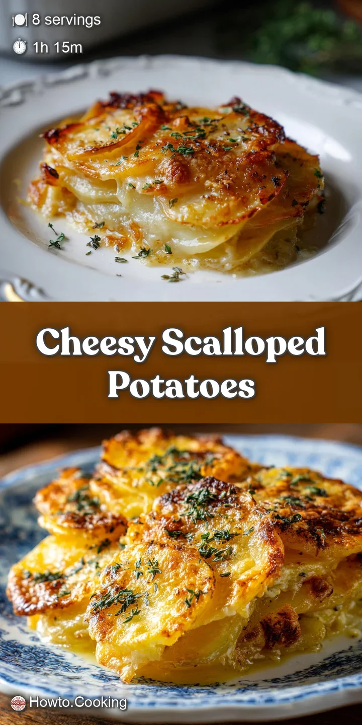 Close-up of creamy scalloped potatoes, layers of soft potatoes with a rich, cheesy sauce, bubbly and golden brown, utterly...