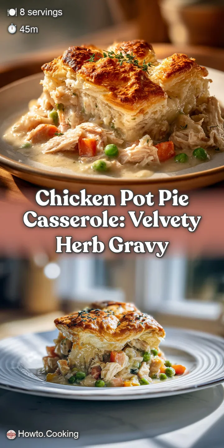 Close-up reveals a bubbling, golden crust of chicken pot pie. Steam rises, hinting at the creamy, savory filling underneath.