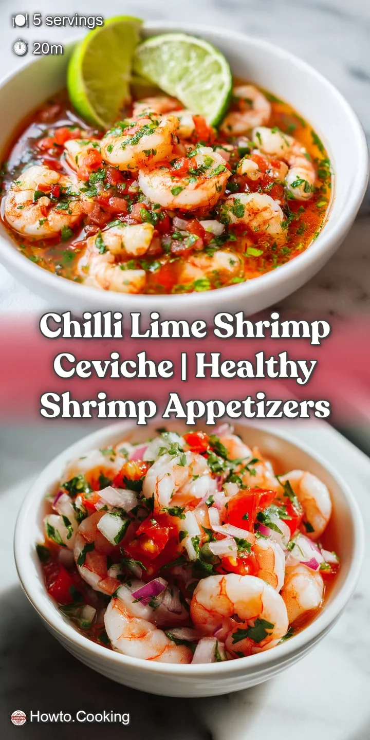 Close-up of plump, marinated shrimp mingling with bright red chili flakes and fresh green herbs.