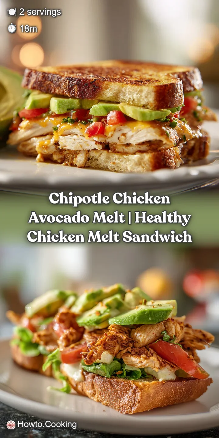 Close-up of a perfectly grilled sandwich, cheese melting over tender chicken and fresh avocado.