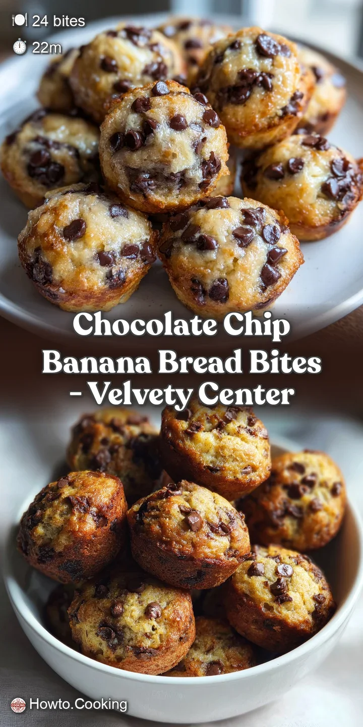 Close-up of a soft, moist banana bread bite studded with gooey, melted chocolate. Hints of golden-brown crust and a tempti...