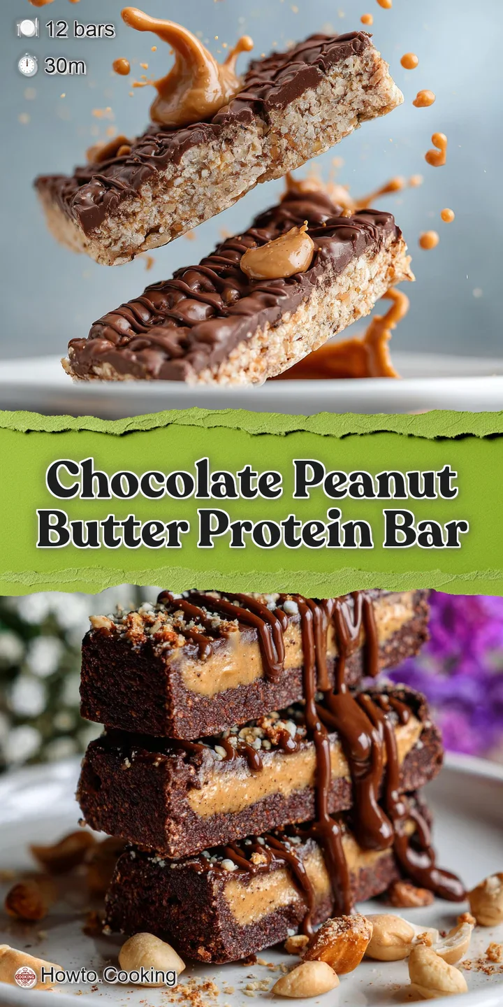 A close-up showcases the fudgy texture of a chocolate peanut butter protein bar, glistening with melted chocolate and pean...