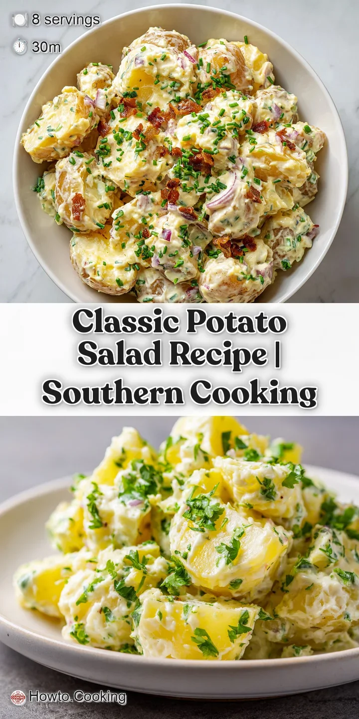 Close-up of potato salad showing creamy texture and diced ingredients. Fresh, cool, and inviting, ready to eat.