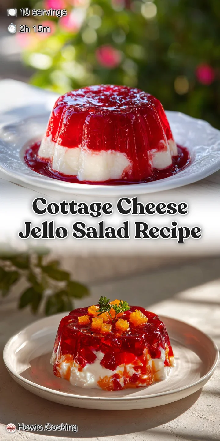 Close-up reveals soft, jiggly texture of the gelatin salad, studded with colorful fruit pieces, inviting and creamy.