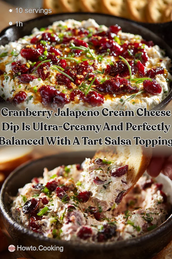 Cranberry Jalapeno Cream Cheese Dip is ultra-creamy and perfectly balanced with a tart salsa topping