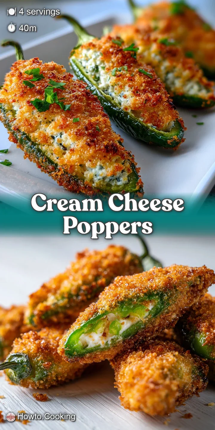 Close-up of a crispy, golden-brown jalapeno popper with melted cream cheese oozing out. Slightly blistered skin signals de...