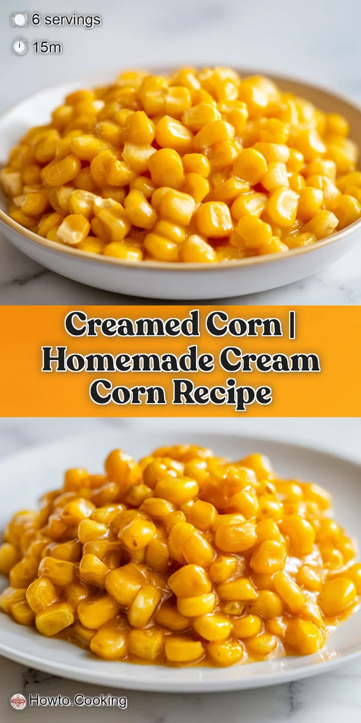 Macro shot of tender, glossy corn kernels swimming in a rich, creamy white sauce with cracked black pepper flakes.