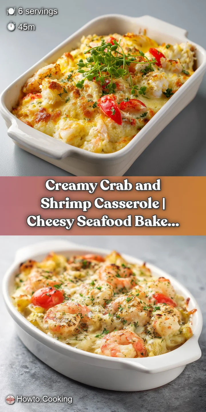 Close-up of a fork lifting a piece of the cheesy seafood casserole, revealing tender crab and shrimp.