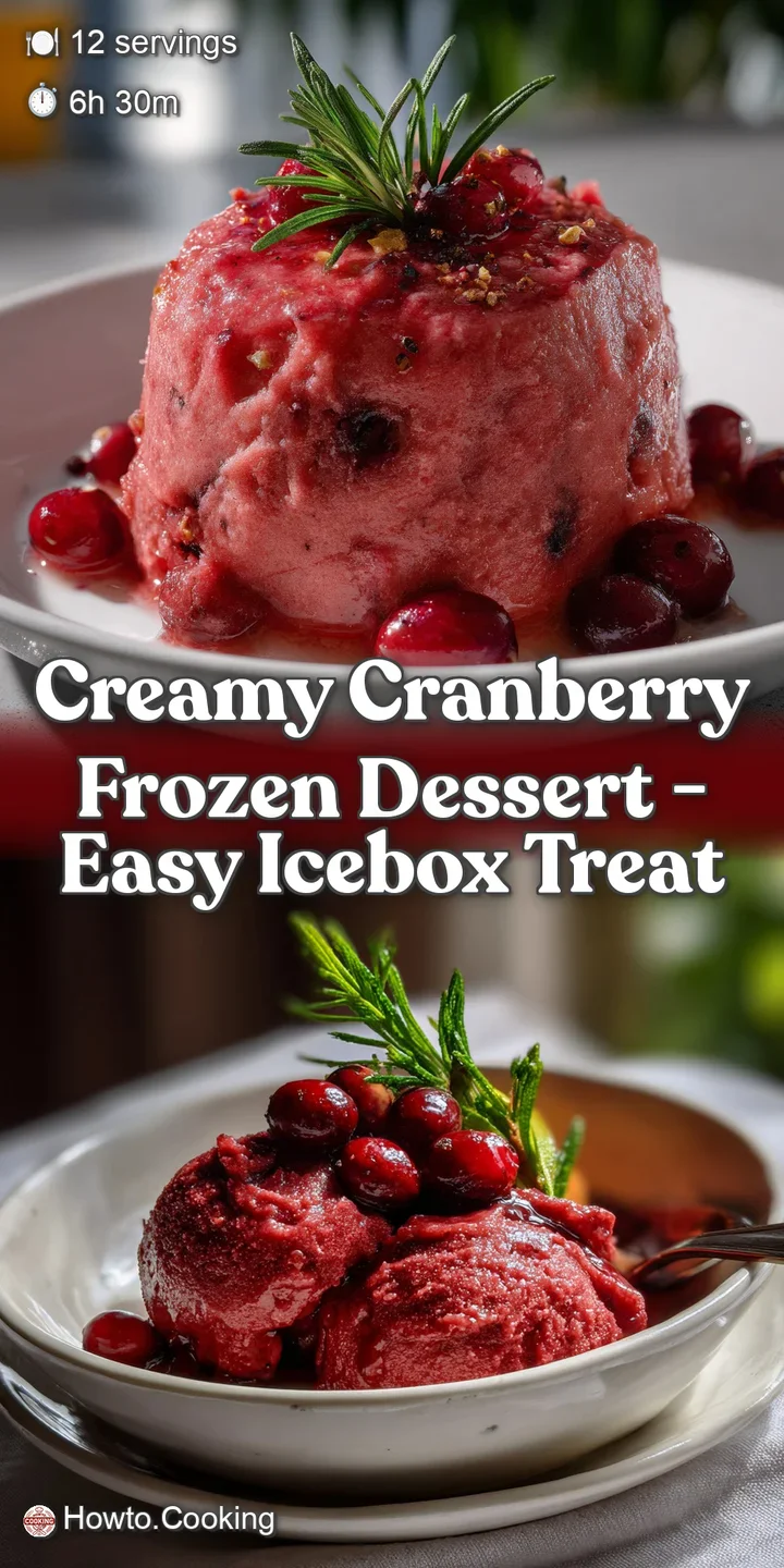 Swirled frozen dessert in vibrant pink hues, studded with jewel-toned cranberries, offering a cool, creamy, and refreshing...