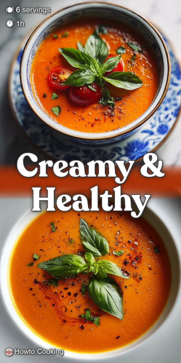 Steaming, rich tomato soup with ribbons of cream. Freshly torn basil adds bright green, herbaceous notes to the vibrant dish.