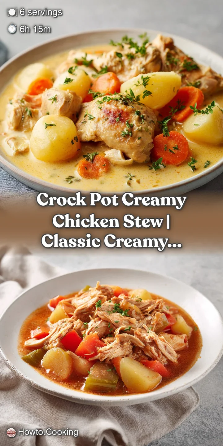 Close-up of succulent chicken pieces and vibrant vegetables in a rich, creamy stew, visually appealing.