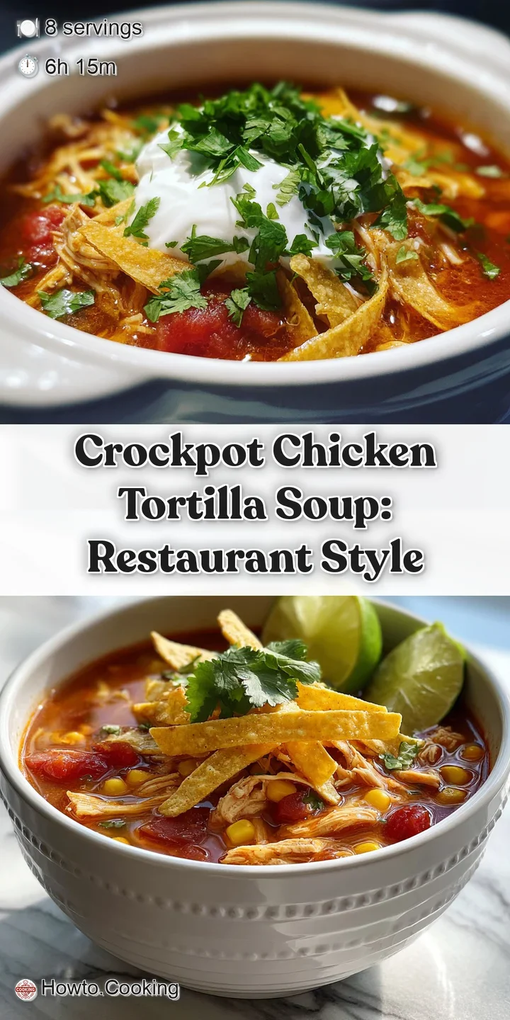 Close-up of thick, rich chicken tortilla soup with shredded chicken, diced tomatoes, & melted cheese. A flavorful, invitin...