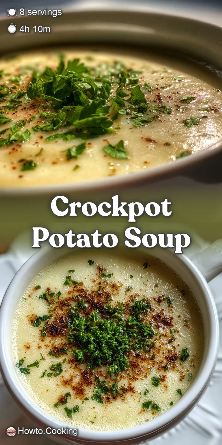 Close-up of thick, creamy potato soup with bits of bacon, chives, and a drizzle of cream. Steaming and inviting with visib...