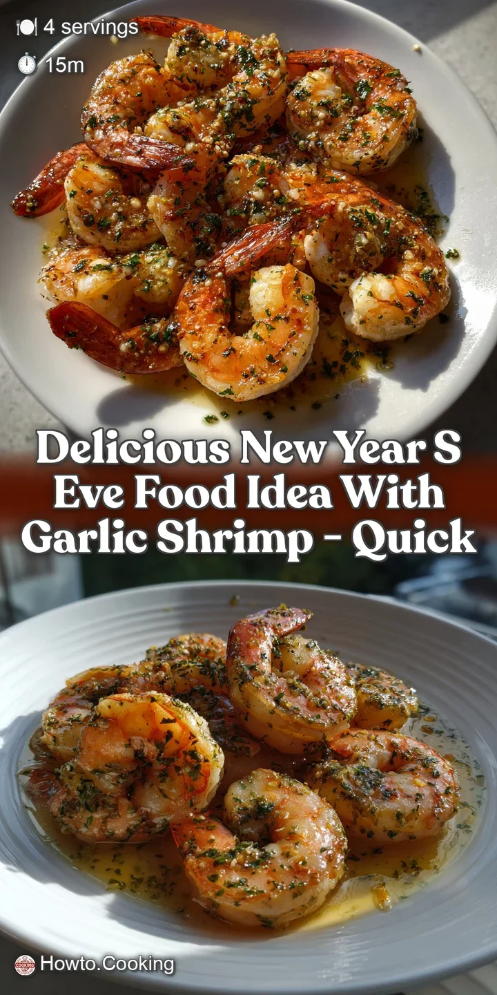 Close-up of succulent shrimp, glistening with garlic butter, flecked with herbs, perfect for a quick and flavorful appetizer.