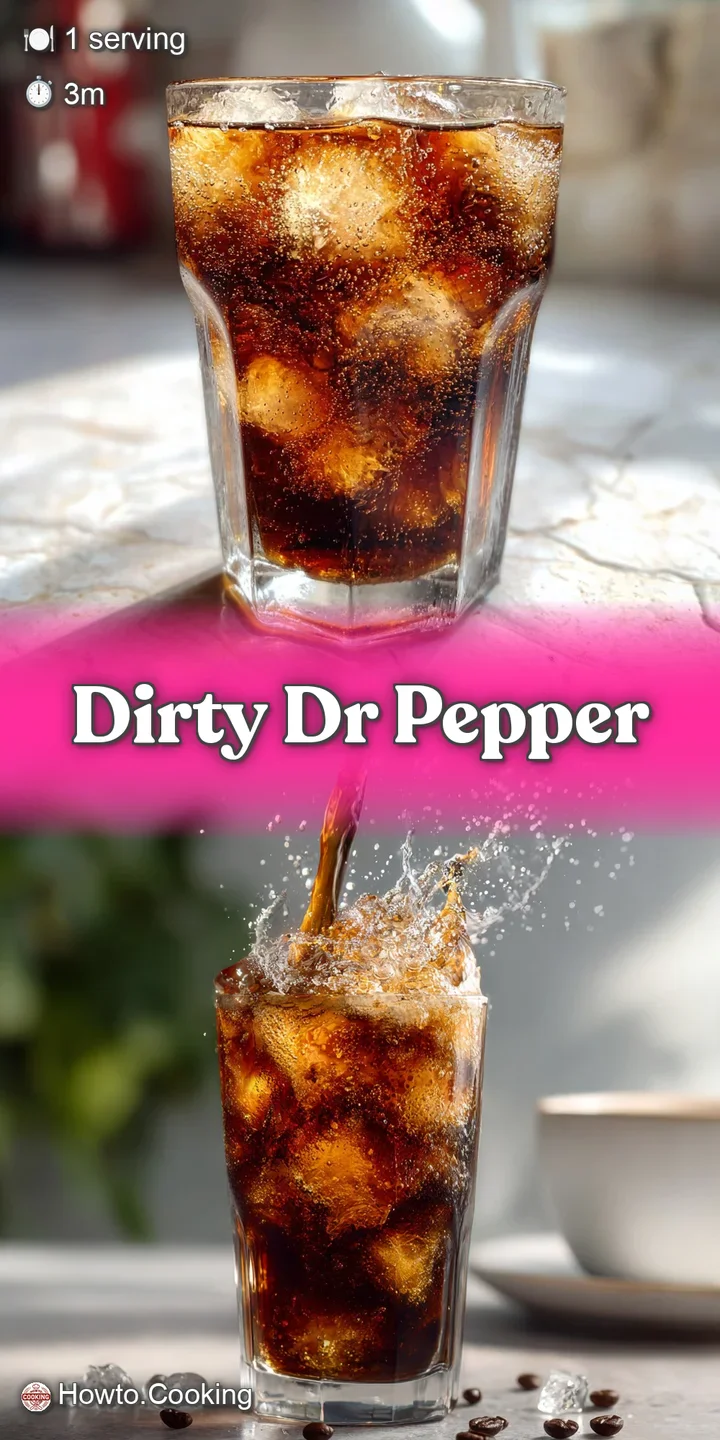 Close-up of a creamy, dark soda float, showing vanilla ice cream melting into bubbly Dr Pepper. Rich, decadent, and inviting.