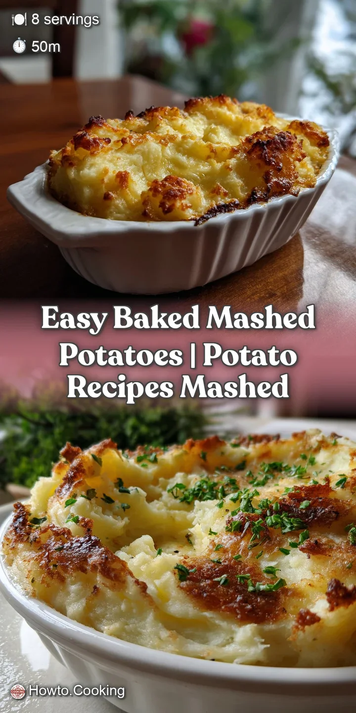Close-up of creamy, golden-brown baked mashed potatoes; crispy, browned edges create a delightful textural contrast.