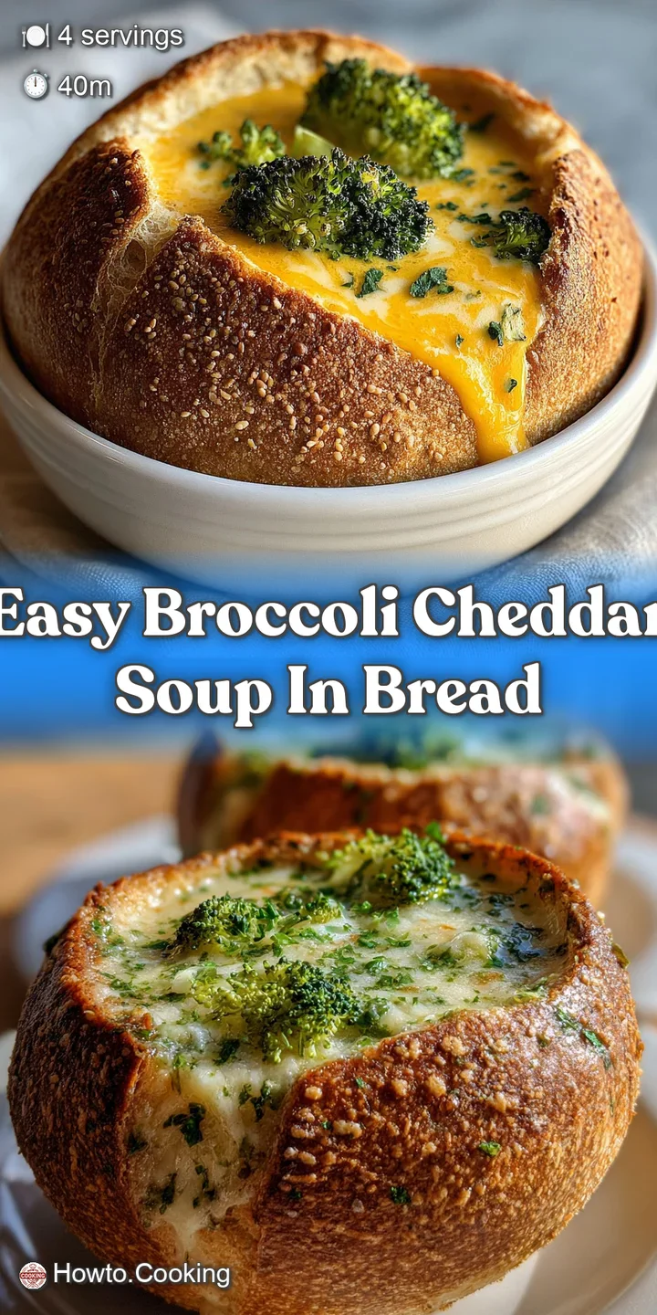 Close-up of thick, velvety broccoli cheddar soup; swirls of melted cheddar create appealing textures, garnished with fresh...