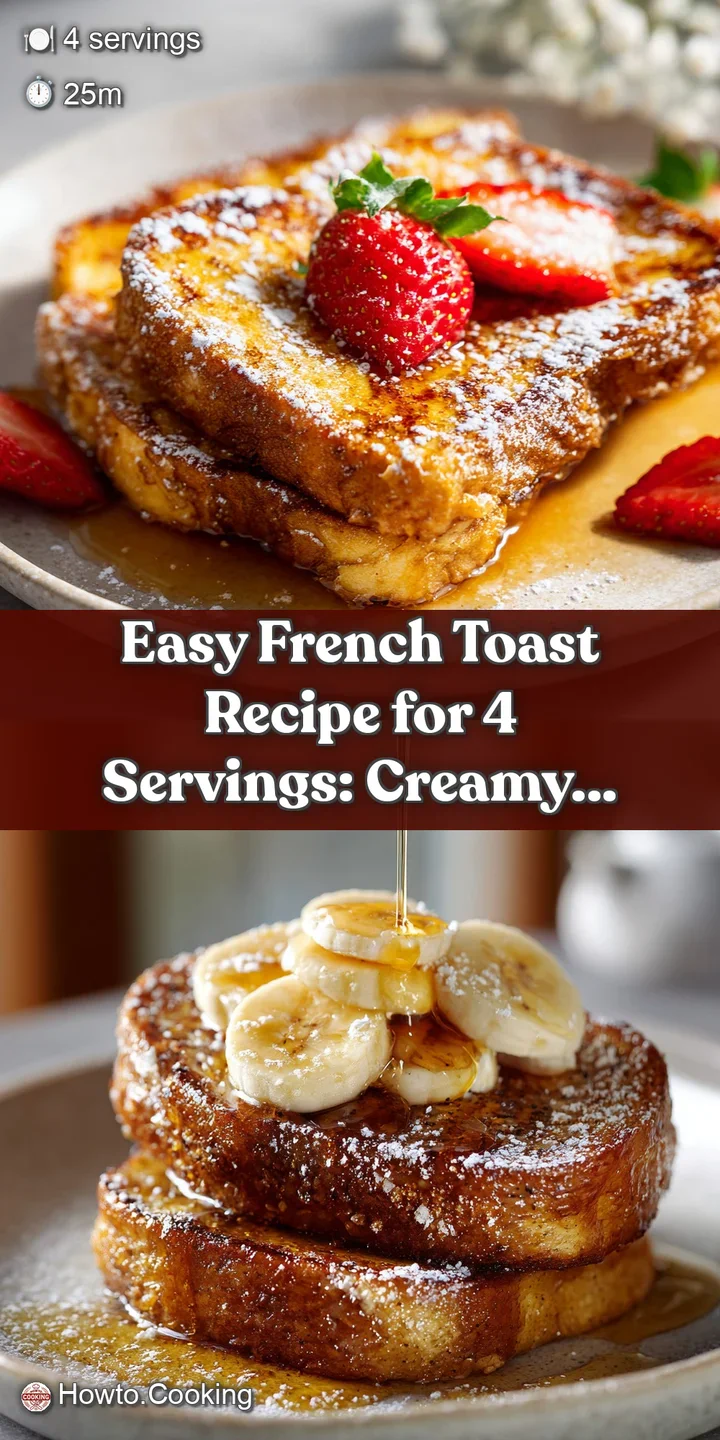 Close-up of a single slice of golden-brown French toast, showing the soft interior and slightly crispy edges, topped with ...