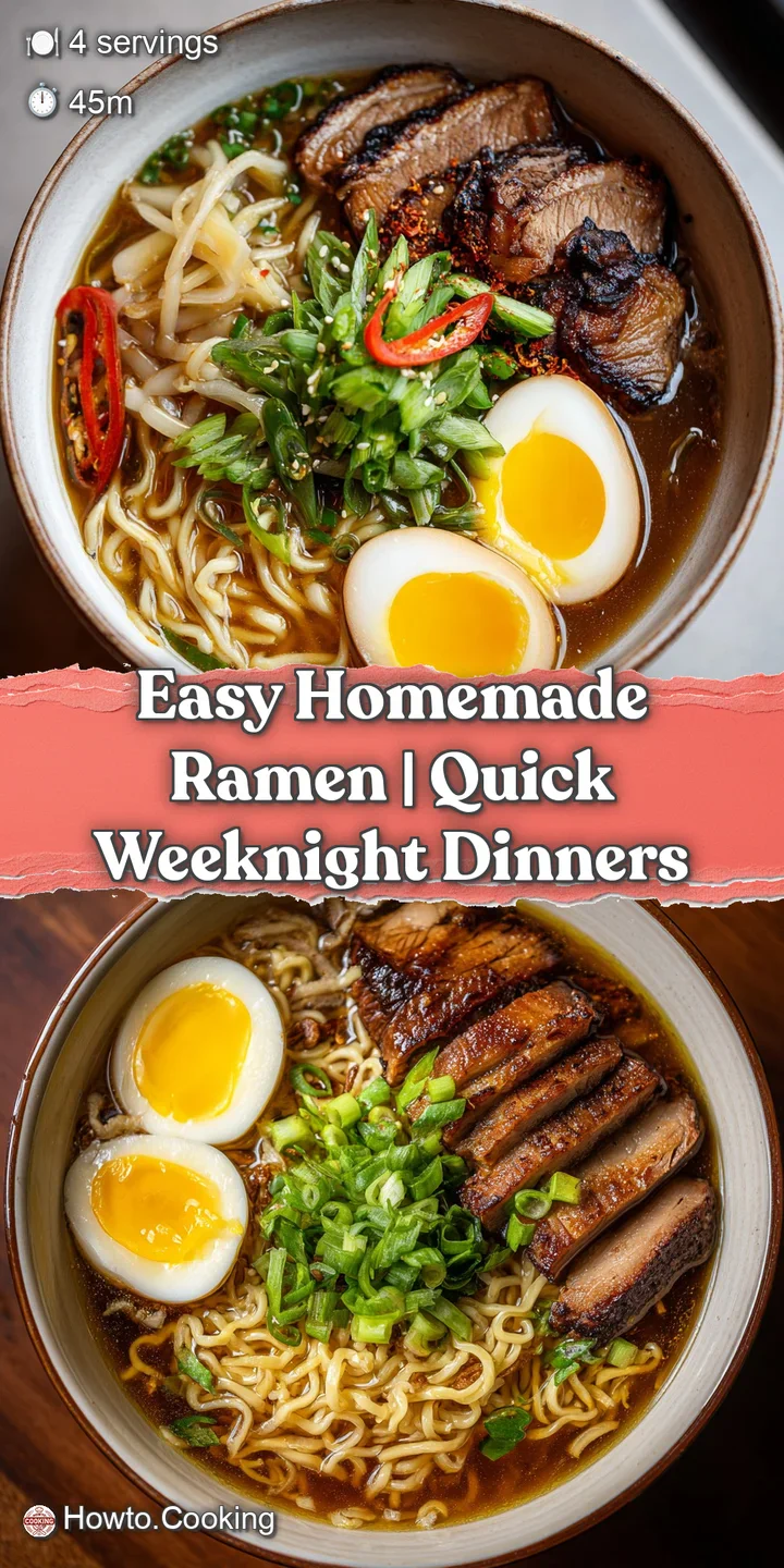 Close-up reveals a delicious ramen bowl: wavy noodles gleam in a savory broth, topped with tender pork and green onion.