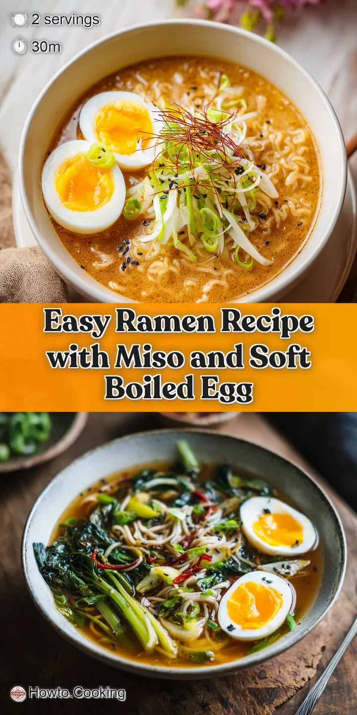 Close-up of glistening ramen noodles submerged in a savory broth, topped with a delicate, soft-boiled egg with a bright or...