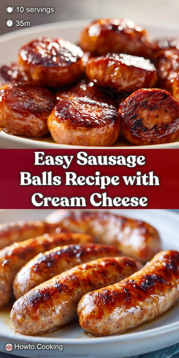 Close-up of a warm sausage ball; browned and crisp exterior contrasts with the soft, melted cream cheese visible within. D...