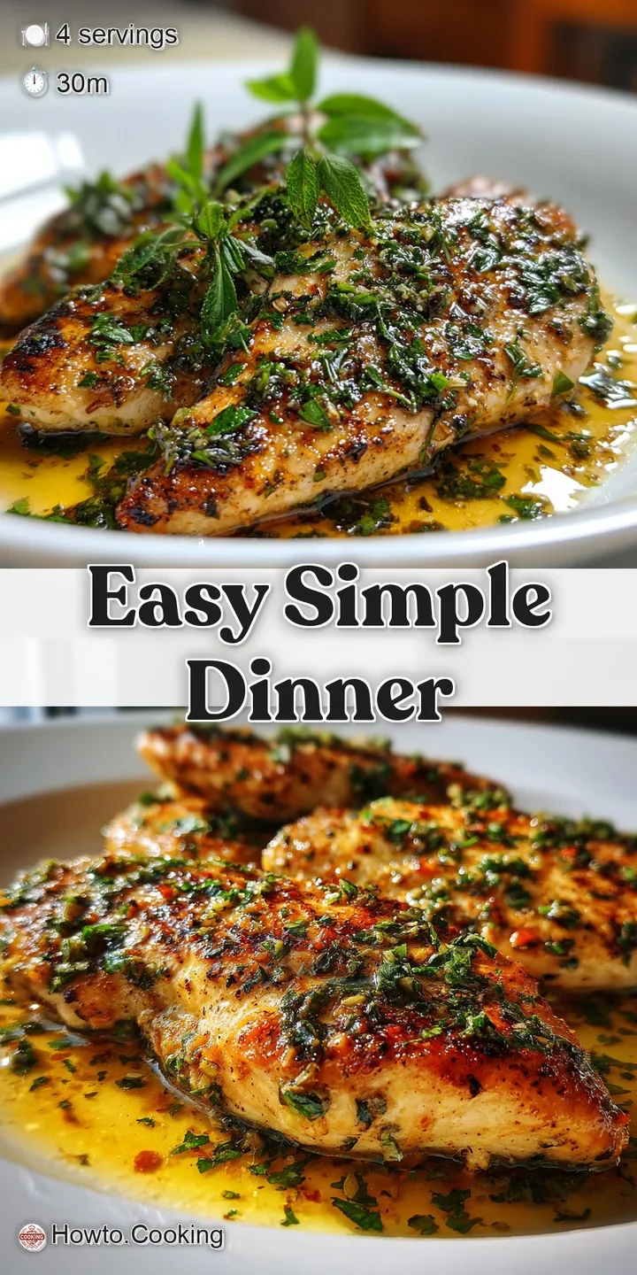 Close-up of juicy chicken breast with a perfectly crisp, golden crust, flecked with fresh herbs and glistening with savory...