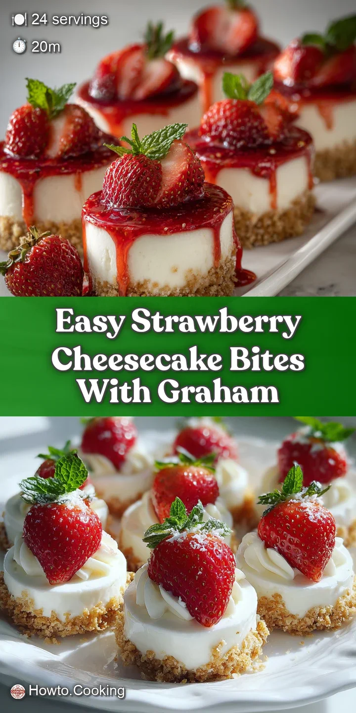Close-up of a strawberry cheesecake bite, revealing creamy filling and a glistening, ruby-red strawberry glaze. Inviting a...