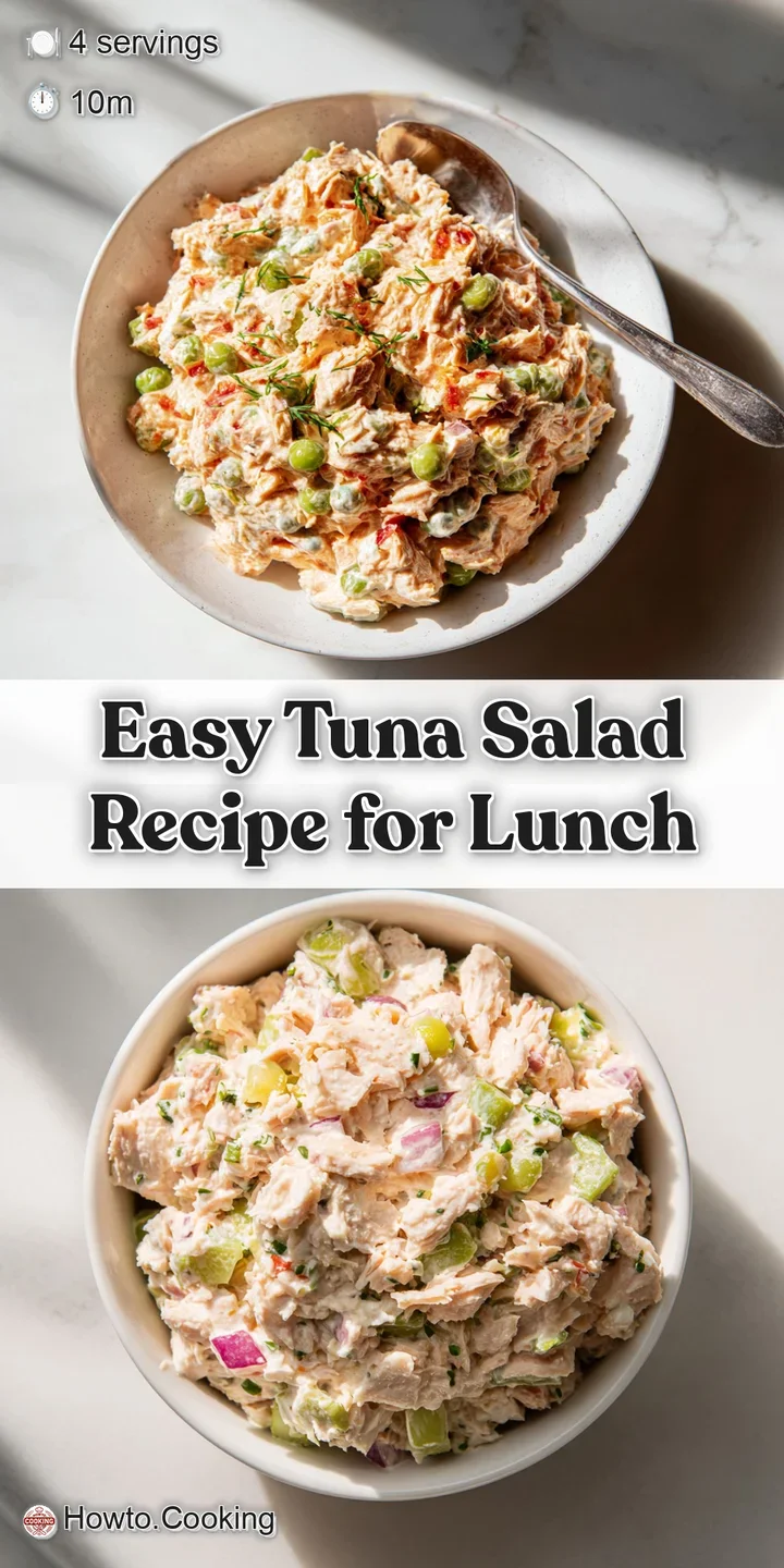 Close-up of tuna salad with a glistening, velvety texture, showcasing bits of celery, herbs, and flakes of tuna.