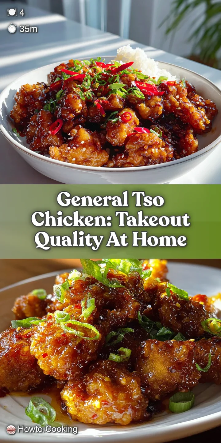 Close-up of sticky, caramelized General Tso's chicken showing crispy baked coating with vibrant red chili flakes sprinkled...