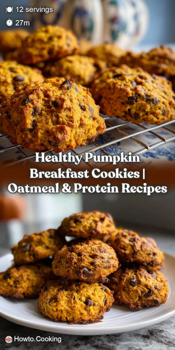Close-up shot of a single, soft-looking pumpkin breakfast cookie. Rich orange hues, visible oats, and inviting textures, p...