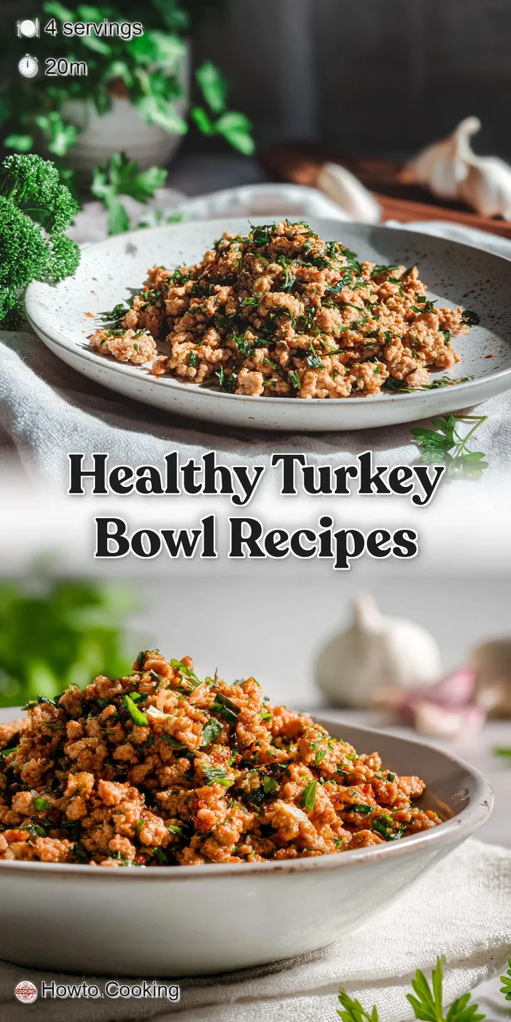 Close-up: Juicy ground turkey flecked with vibrant green herbs and bits of garlic, glistening with savory juices.