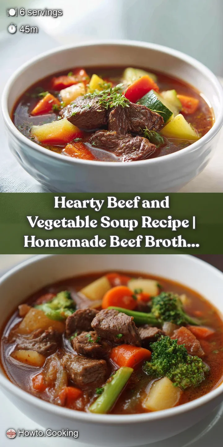 Close-up view of a rich, savory beef and vegetable soup, showcasing tender meat and hearty vegetables.