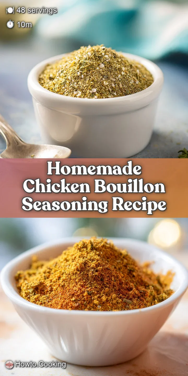 Close-up view of the vibrant bouillon powder; a burst of savory aroma captured in golden yellow granules. Tiny flecks of h...