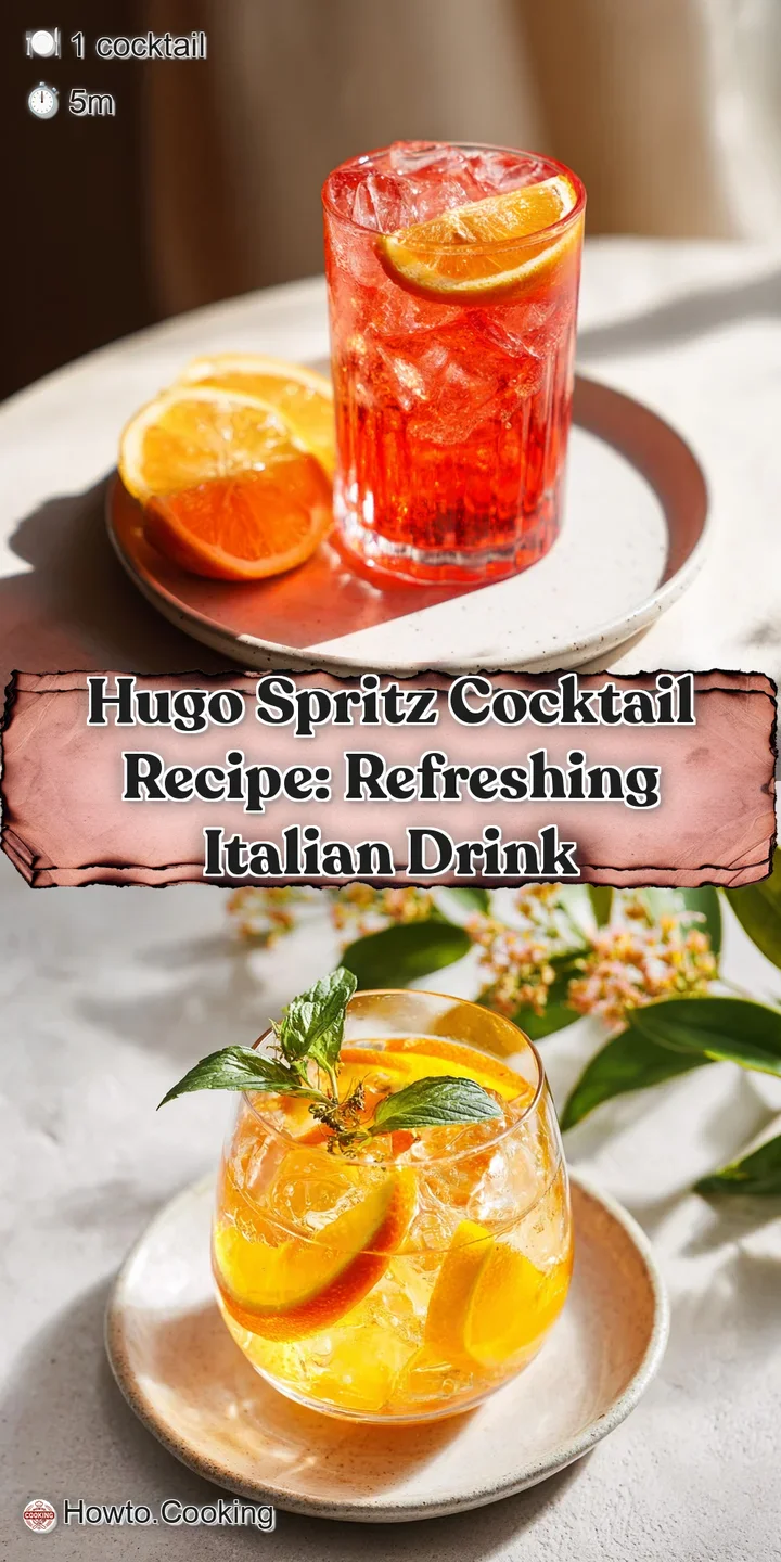 Close-up of a refreshing Hugo Spritz: glistening bubbles rise through the translucent orange liquid, hinting at a crisp, s...