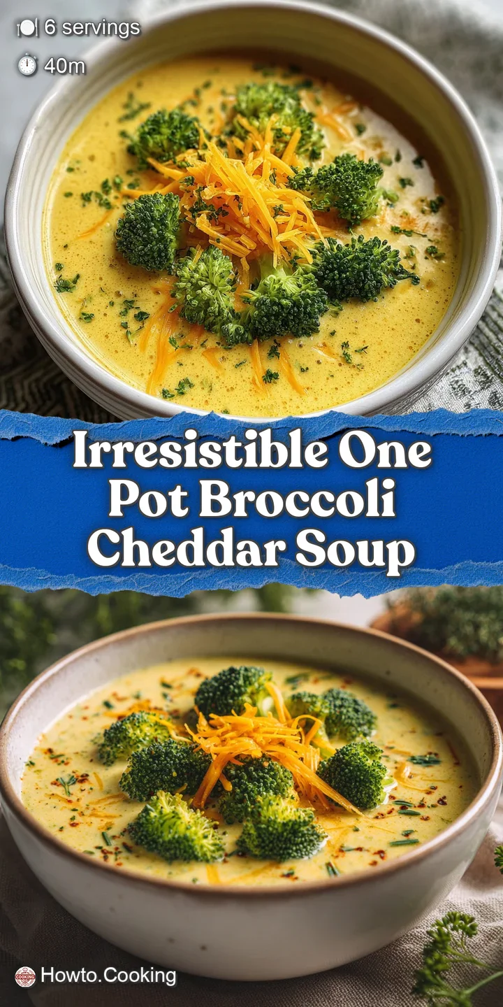 Close-up of rich, creamy broccoli cheddar soup. Sharp cheddar melts into vibrant green broccoli florets. Inviting, comfort...